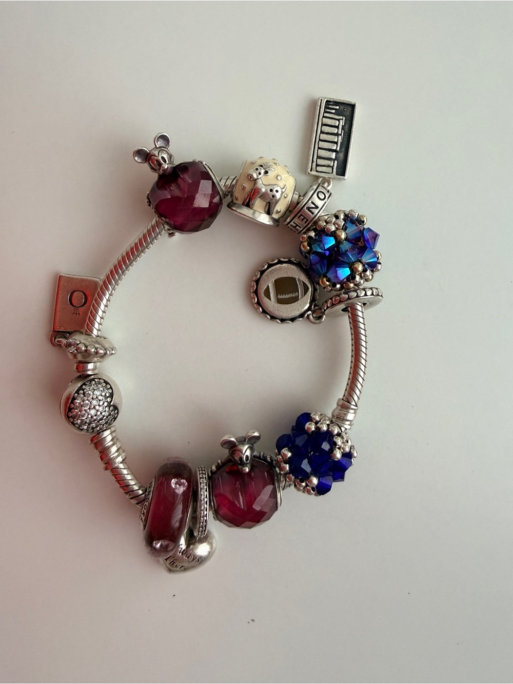 Pandora Silver Bracelet with Purple and Blue Beads